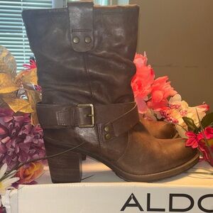 Aldo Dark Rustic Brown Heeled Boots